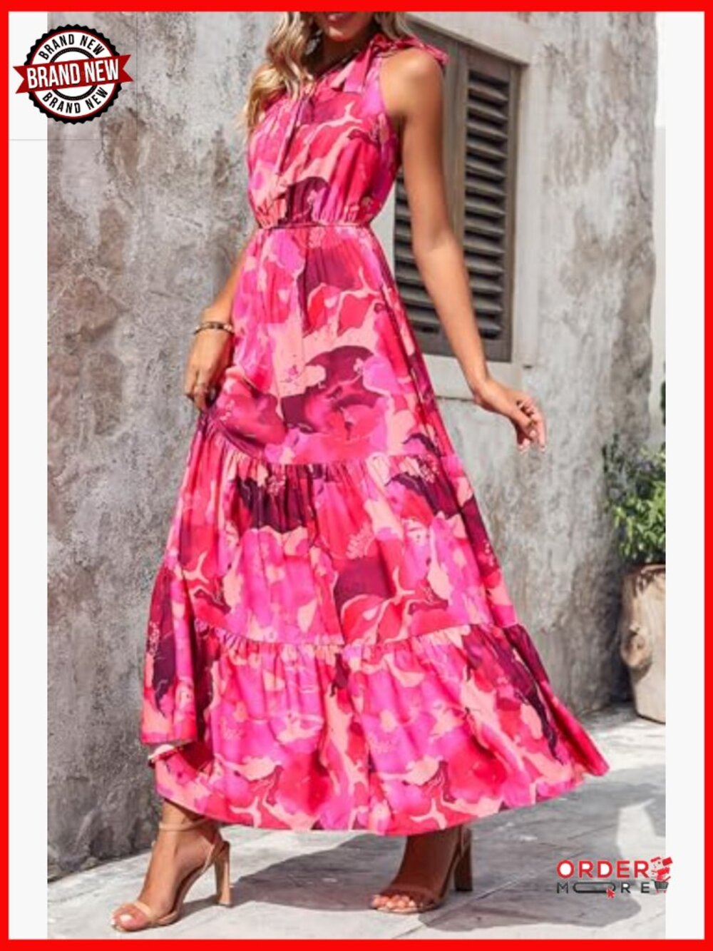One Shoulder Floral Maxi Dress Ruffled Boho Beach Vacation Guest - Picture 3 of 7